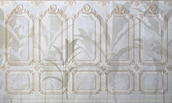 Pared con diseños ornamentales en blanco y marrón Pared con diseños ornamentales en blanco y marrón