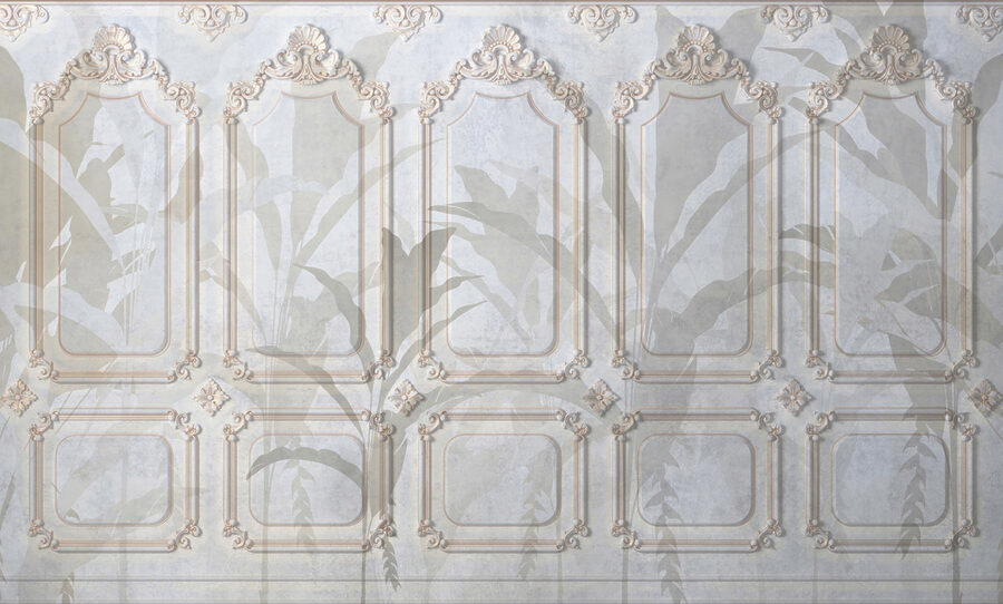 Pared con diseños ornamentales en blanco y marrón Pared con diseños ornamentales en blanco y marrón