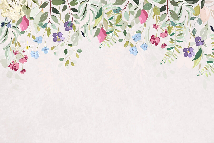Cenefa floral con flores y hojas