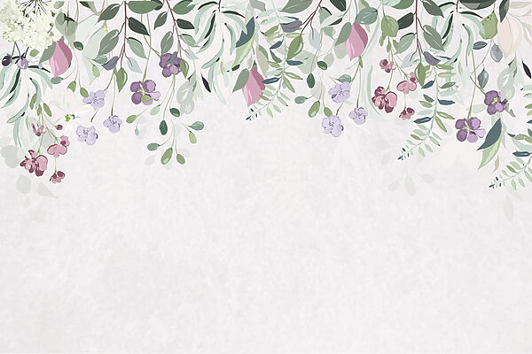 Cenefa floral con flores y hojas moradas Cenefa floral con flores y hojas moradas