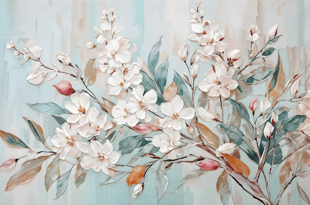 Pintura de flores sobre fondo azul Pintura de flores sobre fondo azul