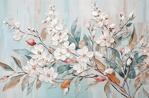 Pintura de flores sobre fondo azul Pintura de flores sobre fondo azul