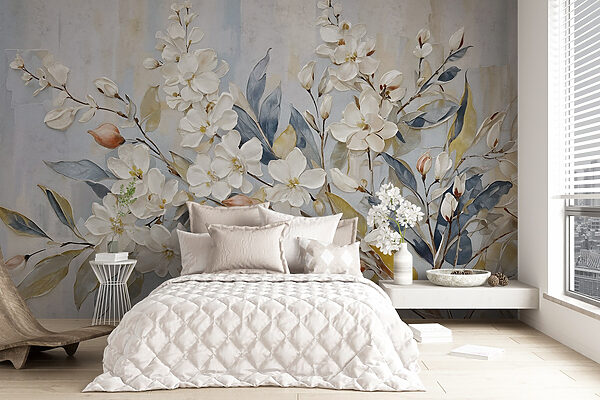 Pintura de flores y hojas blancas Pintura de flores y hojas blancas