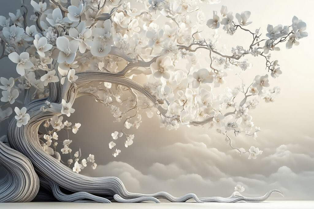 Árbol blanco con flores blancas Árbol blanco con flores blancas