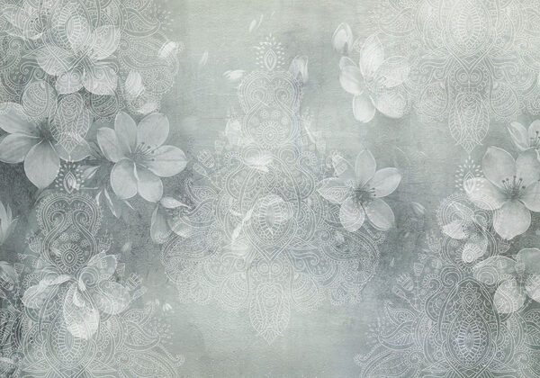 Flores blancas sobre fondo gris Flores blancas sobre fondo gris