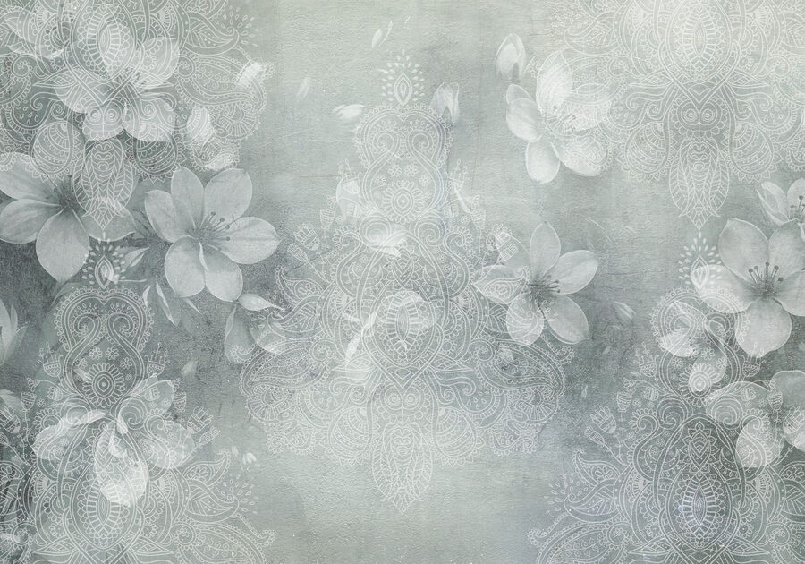 Flores blancas sobre fondo gris