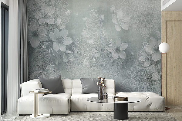 Flores blancas sobre fondo gris Flores blancas sobre fondo gris