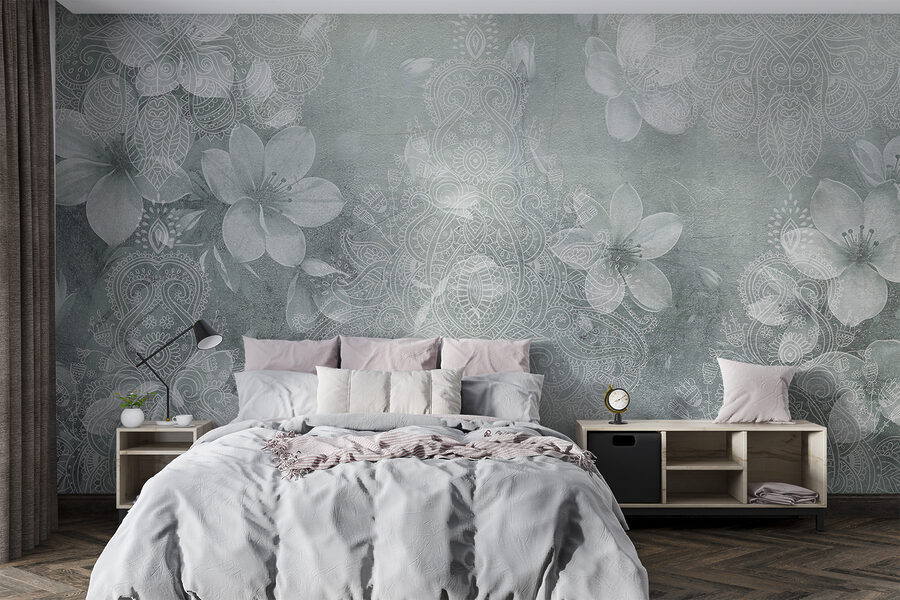 Flores blancas sobre fondo gris