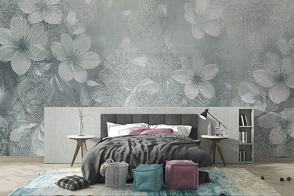 Flores blancas sobre fondo gris Flores blancas sobre fondo gris