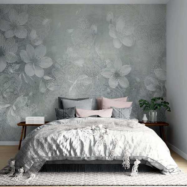 Flores blancas sobre fondo gris Flores blancas sobre fondo gris