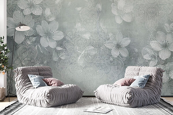 Flores blancas sobre fondo gris Flores blancas sobre fondo gris
