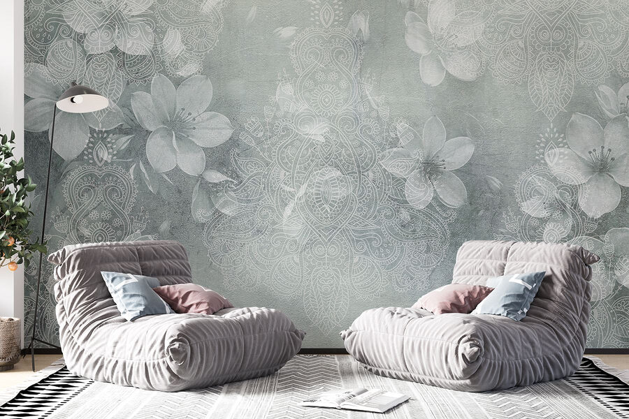 Flores blancas sobre fondo gris