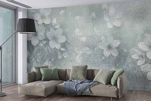 Flores blancas sobre fondo gris Flores blancas sobre fondo gris