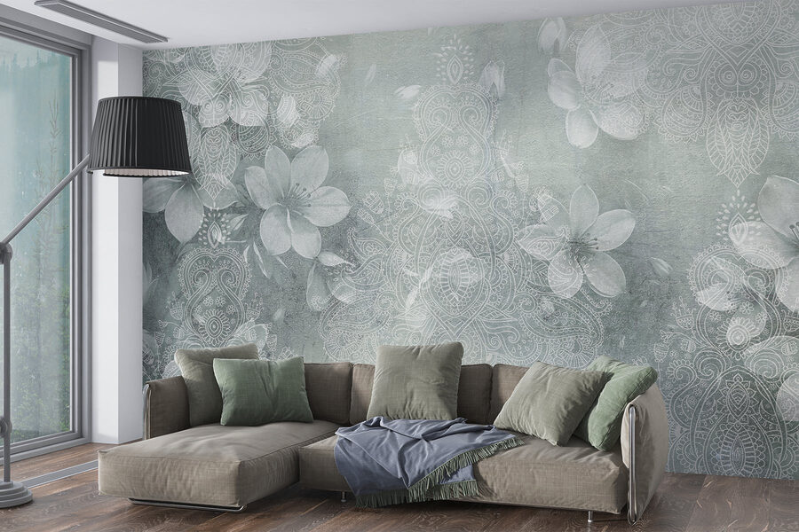 Flores blancas sobre fondo gris
