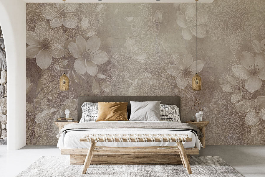 Flores blancas sobre fondo gris