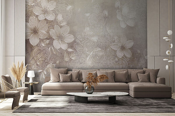 Flores blancas sobre fondo gris Flores blancas sobre fondo gris