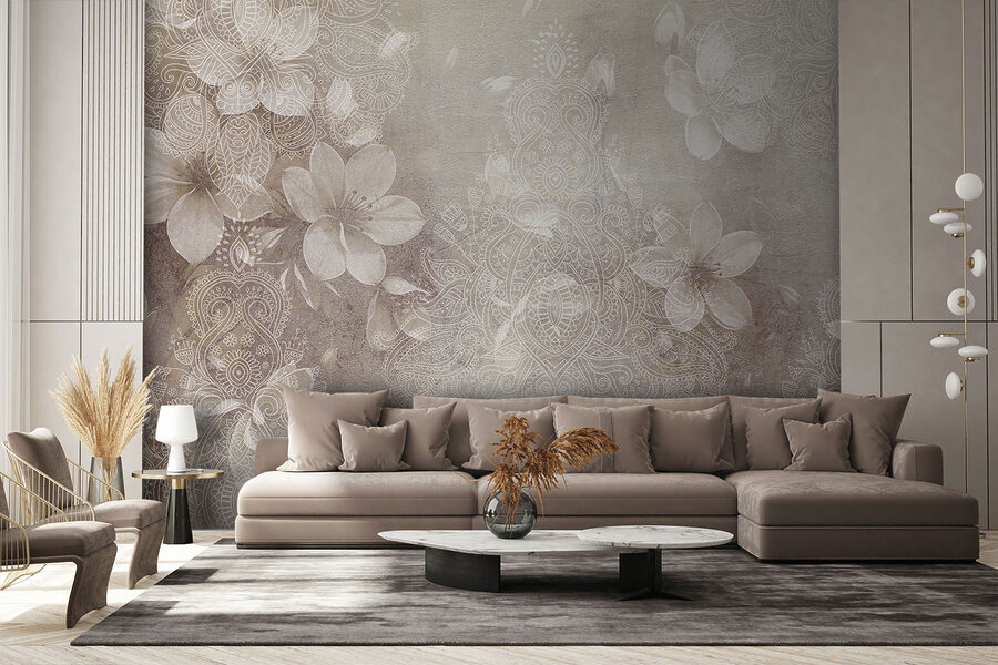 Flores blancas sobre fondo gris