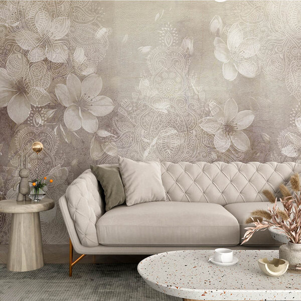 Flores blancas sobre fondo gris Flores blancas sobre fondo gris