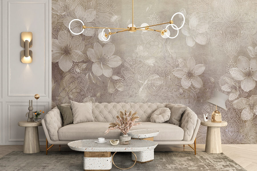 Flores blancas sobre fondo gris
