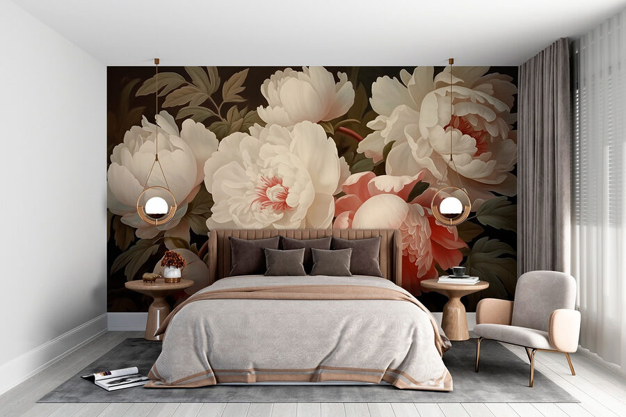 Fotomurales Grupo de flores blancas y rosas