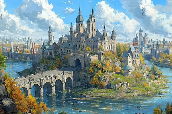 Castle on a hill with a bridge over water