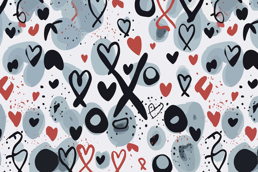 Patrón de corazones y símbolos