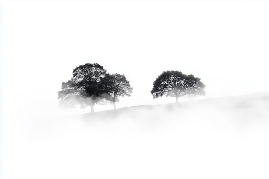 Grupo de árboles en la niebla