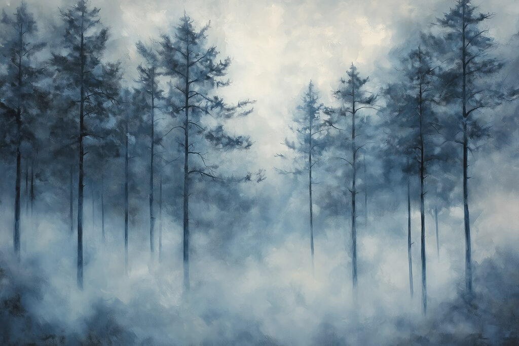Foggy forest with trees