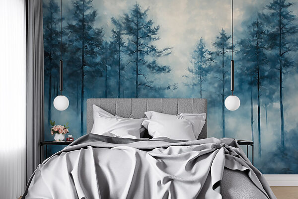 Foggy forest with trees