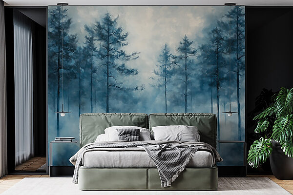 Foggy forest with trees