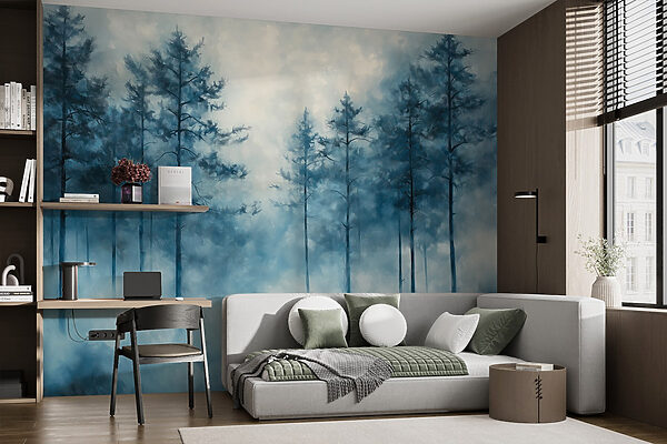 Foggy forest with trees