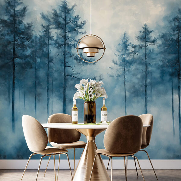 Foggy forest with trees