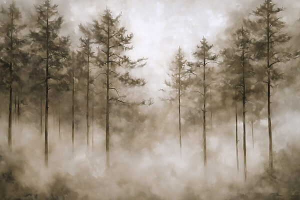 Bosque brumoso con árboles Bosque brumoso con árboles