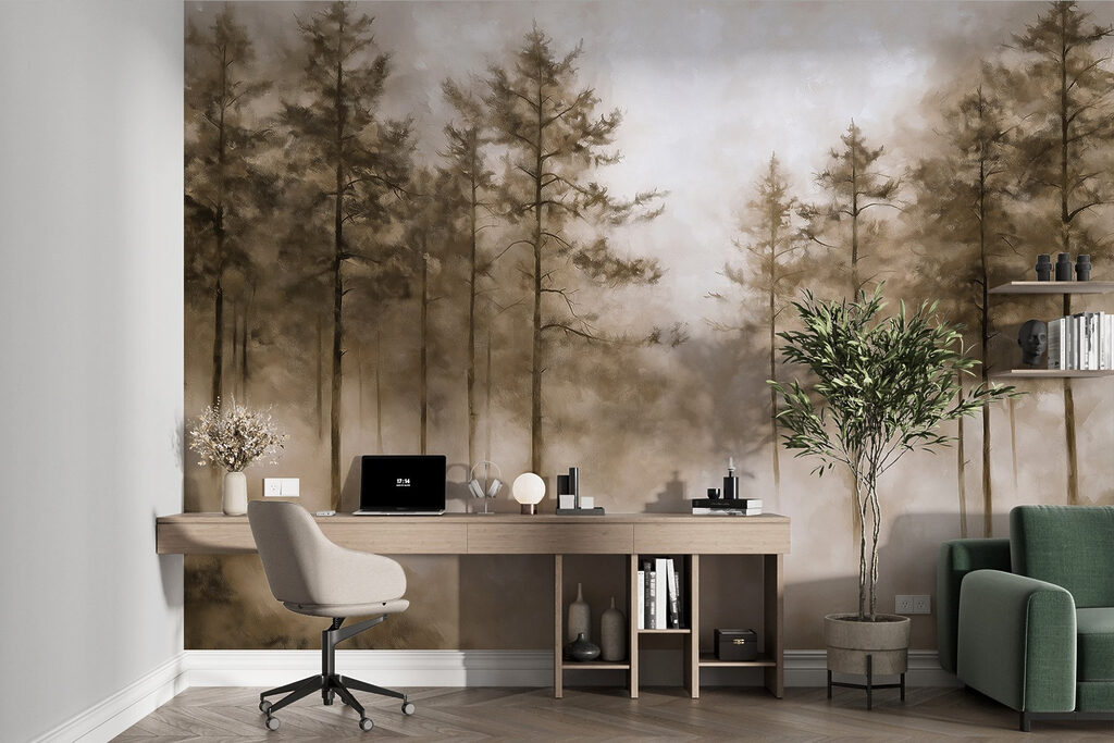 Foggy forest with trees