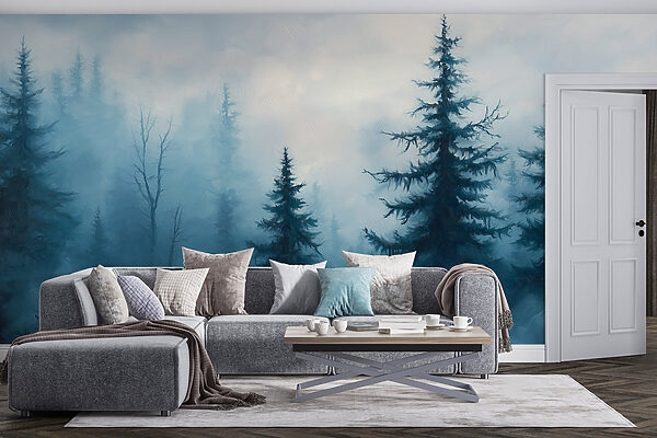 Foggy forest with trees Foggy forest with trees