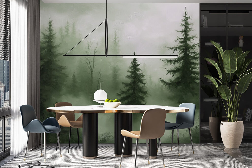 Foggy forest with trees