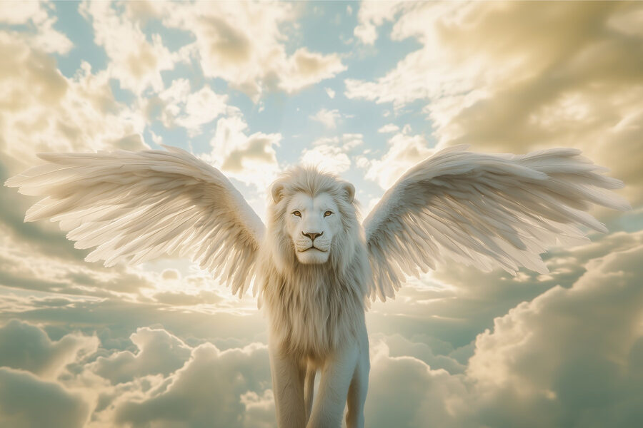 León con alas en el cielo