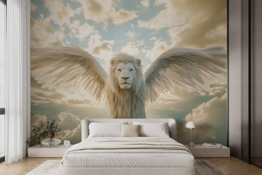 León con alas en el cielo