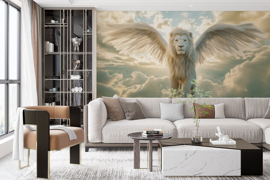 León con alas en el cielo
