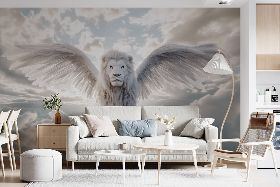 León con alas en el cielo