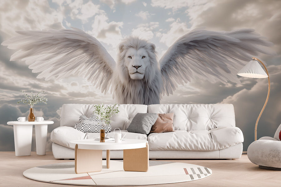 León con alas en el cielo