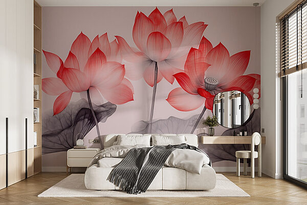 Fotomurales Fotomurales Grupo de flores rosas con hojas (SKU: w02146)