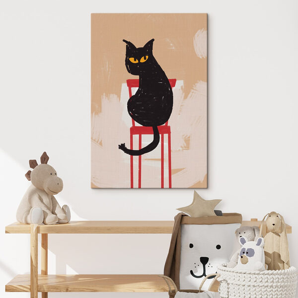 Cuadros Cuadros Un gato negro sentado en una silla roja (SKU: s41612)