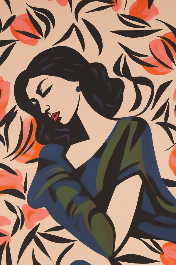 Painting of a woman with flowers