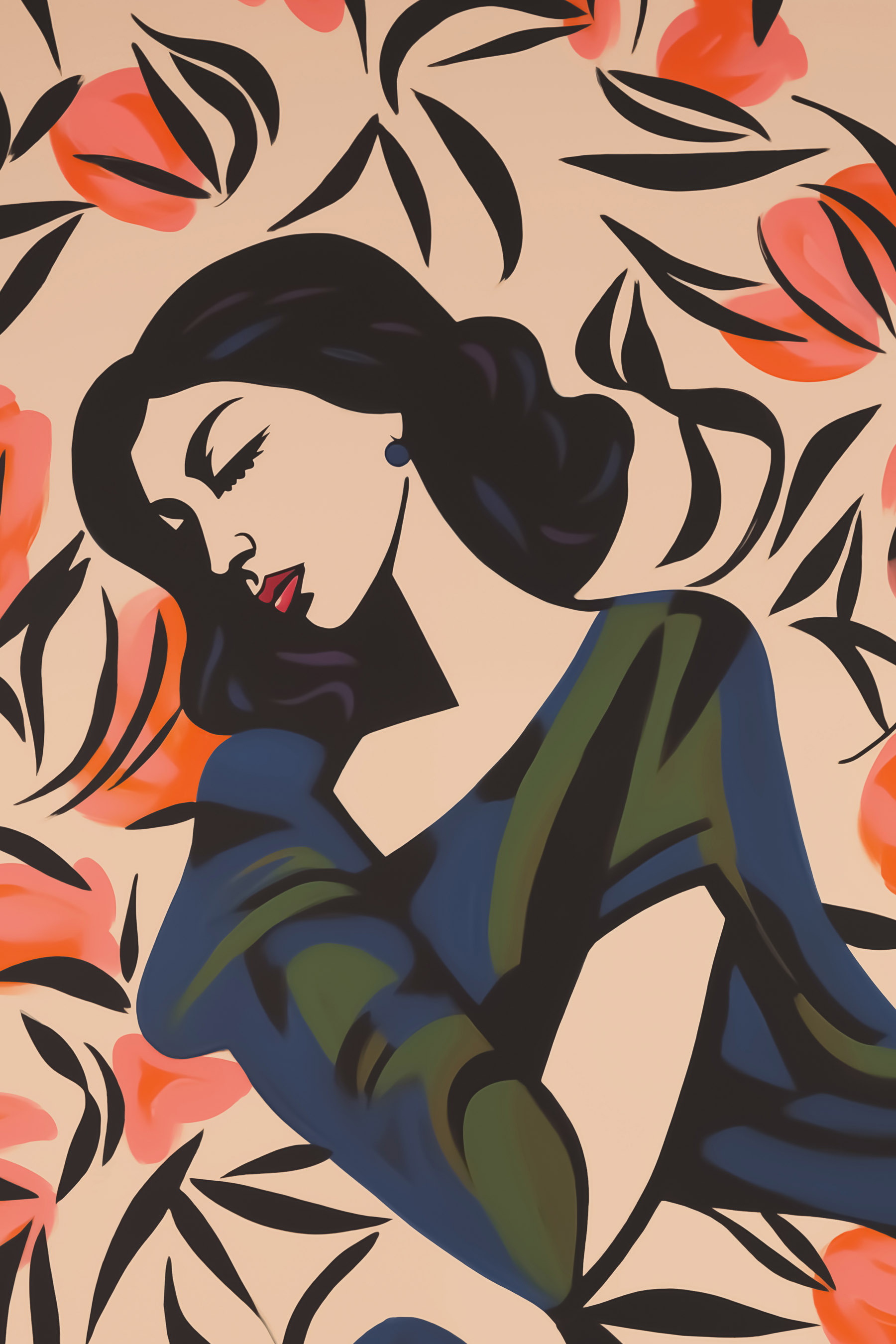 Painting of a woman with flowers