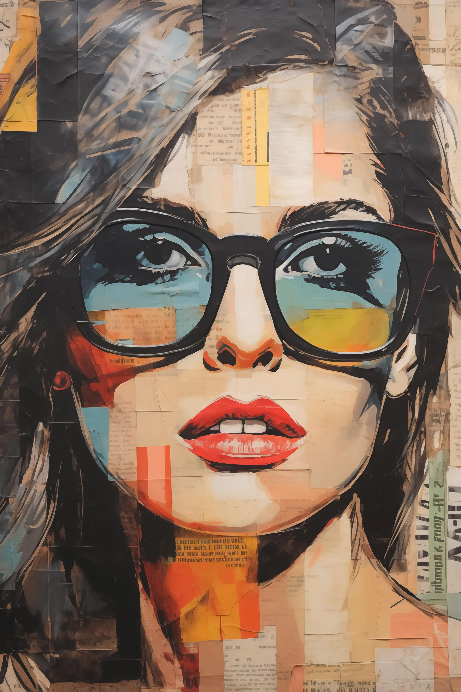 Painting of a woman wearing sunglasses
