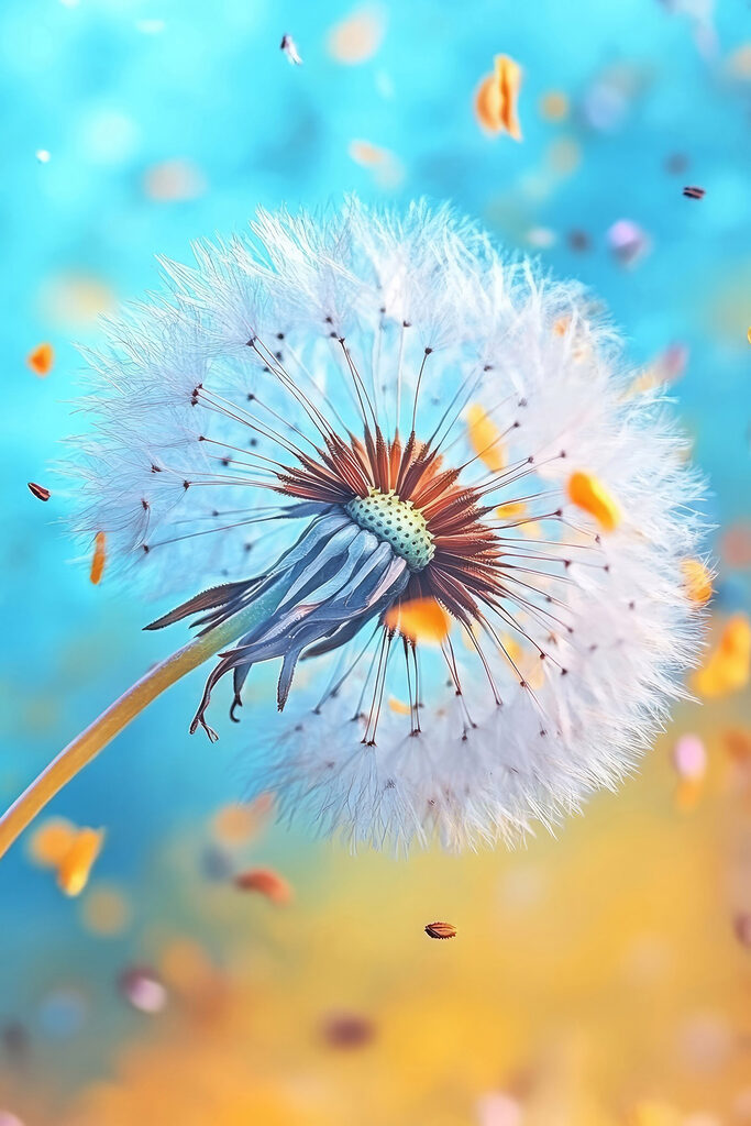 Dandelion with seeds flying in the air Dandelion with seeds flying in the air