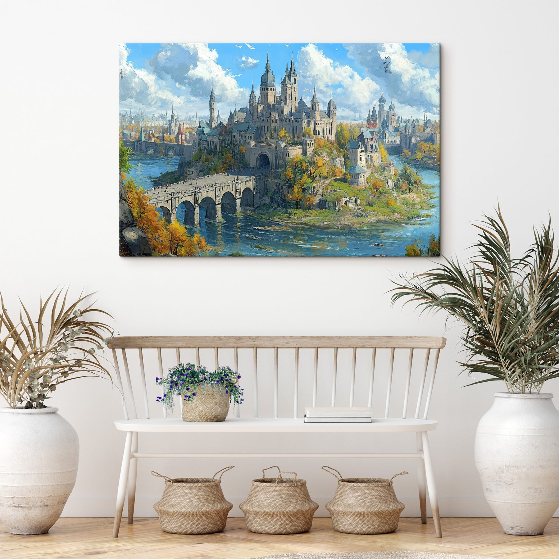 Castle on a hill with a bridge over water