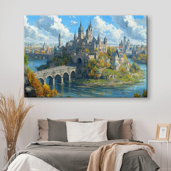 Castle on a hill with a bridge over water