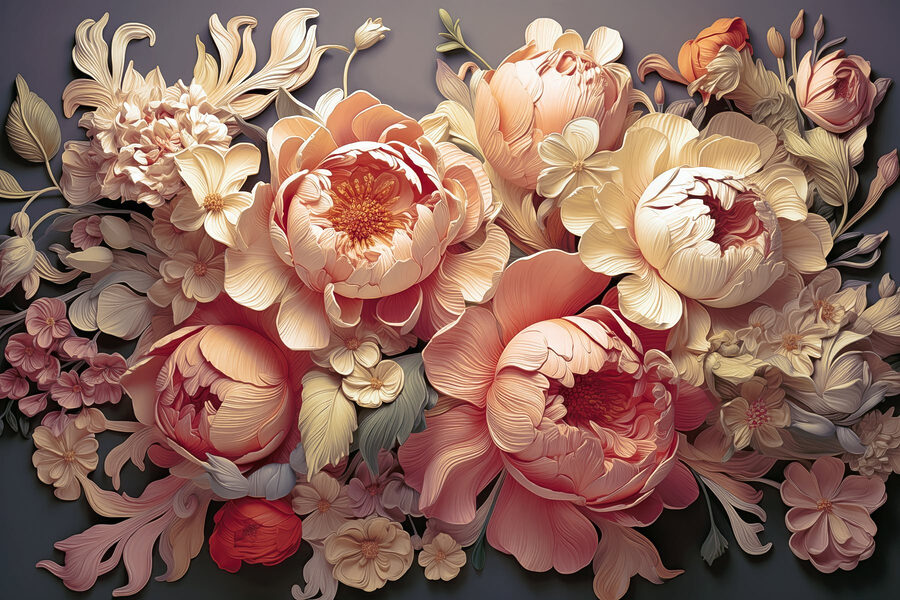 Grupo de flores sobre fondo gris